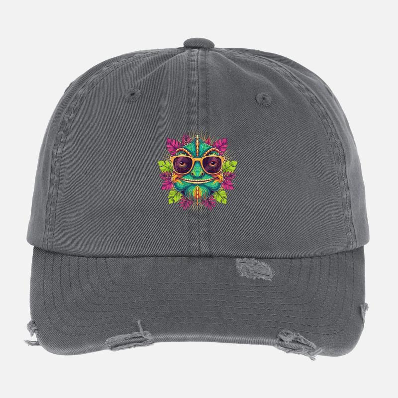 Tropen Dino mit Sonnenbrille Flexfit Vintage Destroyed Cap