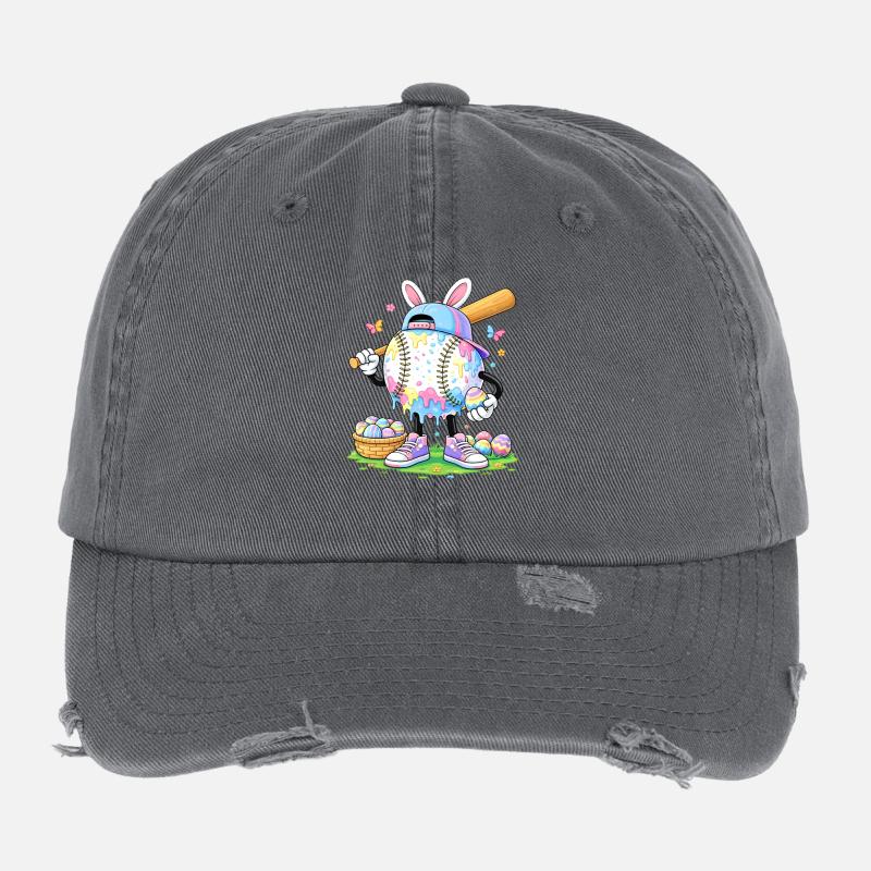 Dessin animé pastel de baseball de Pâques Casquette vintage effet usé Flexfit