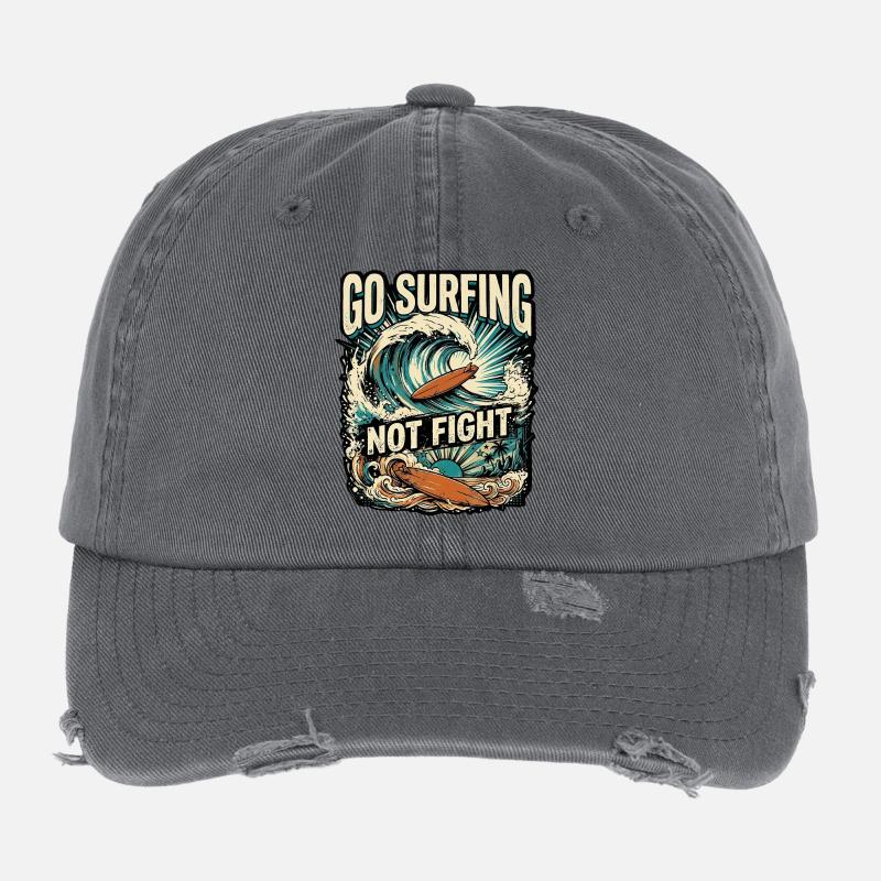 Surfing against war for peace Flexfit Vintage Destroyed Cap