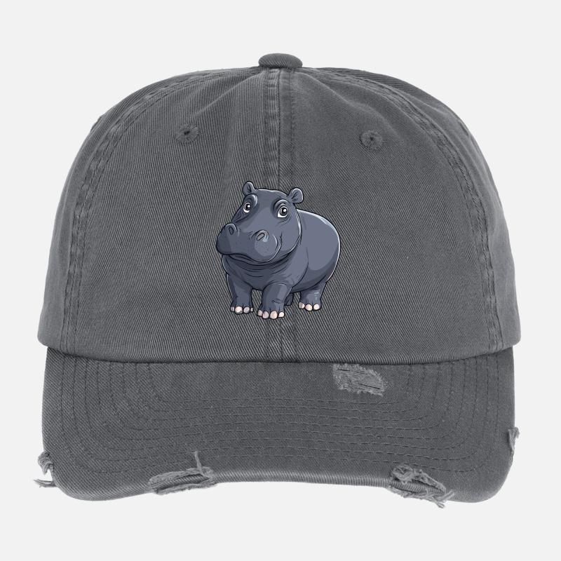 Hippo Nilpferd Illustration Flexfit Vintage Destroyed Cap