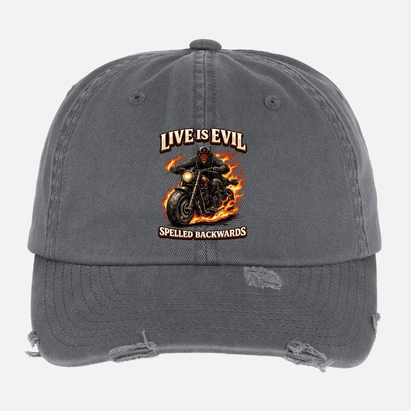 Live Is Evil Spelled Backwards Flexfit Vintage Destroyed Cap