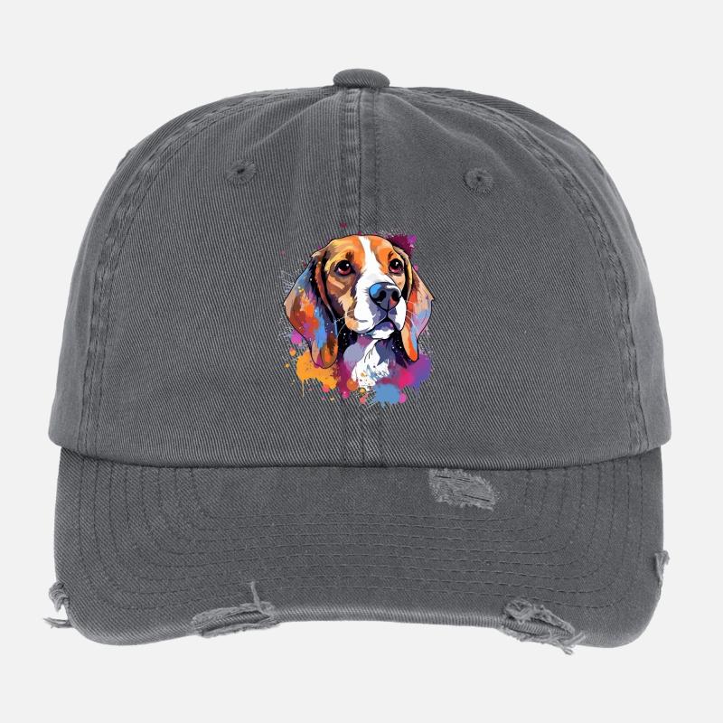 Lebendiges Beagle-Splash-Porträt Flexfit Vintage Destroyed Cap