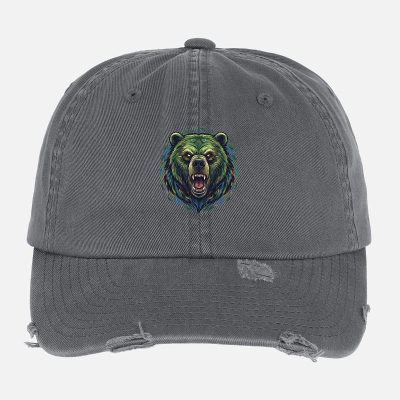 Wilder Farbbär Kopf Flexfit Vintage Destroyed Cap