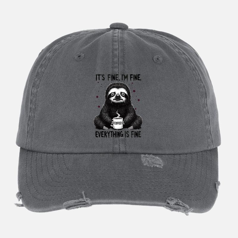 Its Fine In Fine Coffee Sloth Humor Flexfit Vintage Destroyed Cap
