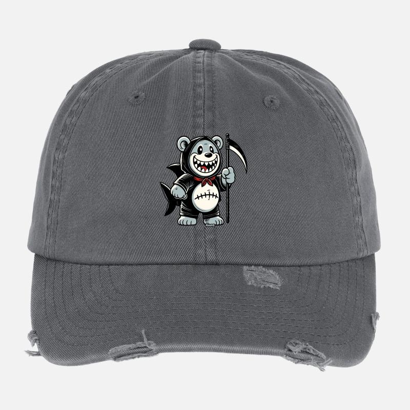 Grinsender Bär mit Sense Flexfit Vintage Destroyed Cap