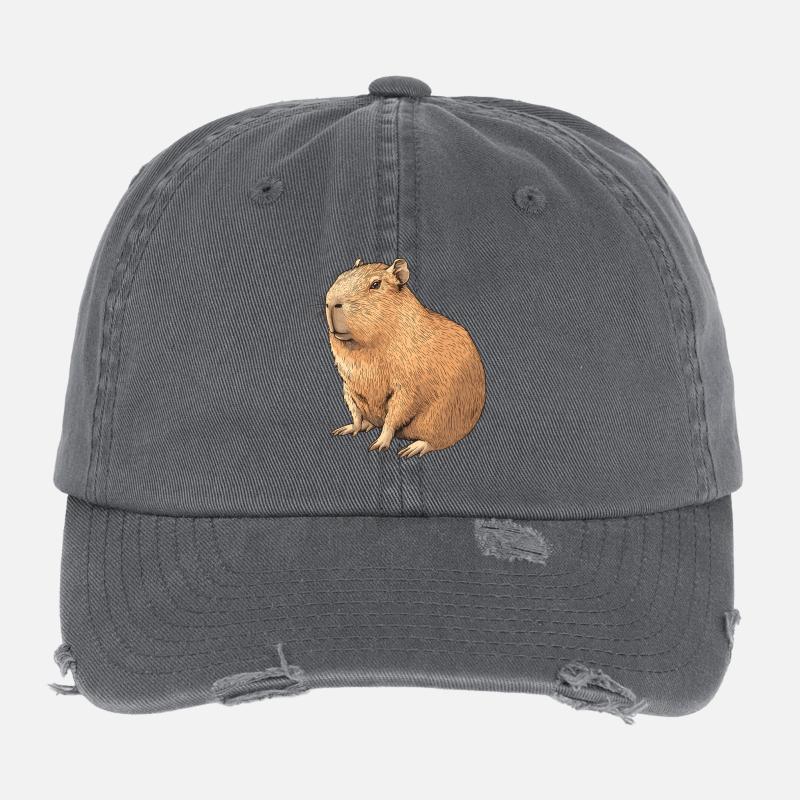 Dessin Kapibara en ton brun Casquette vintage effet usé Flexfit