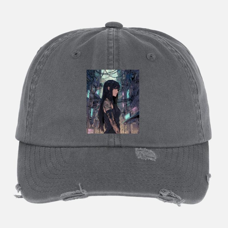 Cybernoir Diva im Neon-Dschungel Flexfit Vintage Destroyed Cap