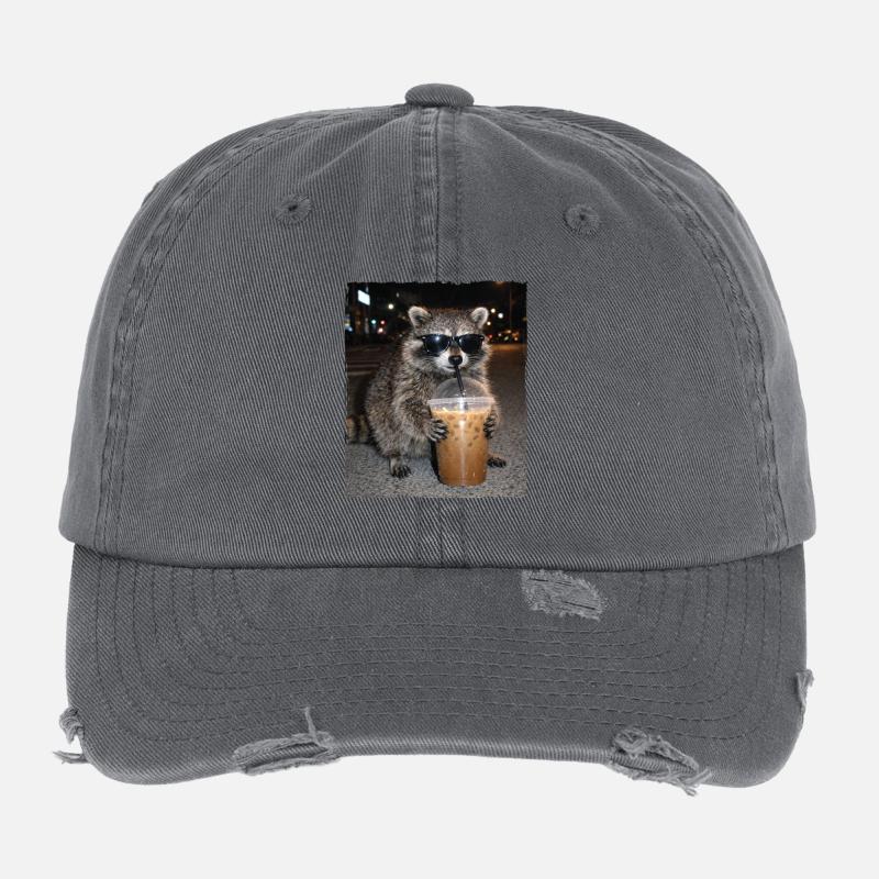 Waschbär-Eiskaffee-Chaos Koffein-Meme-Humor Flexfit Vintage Destroyed Cap