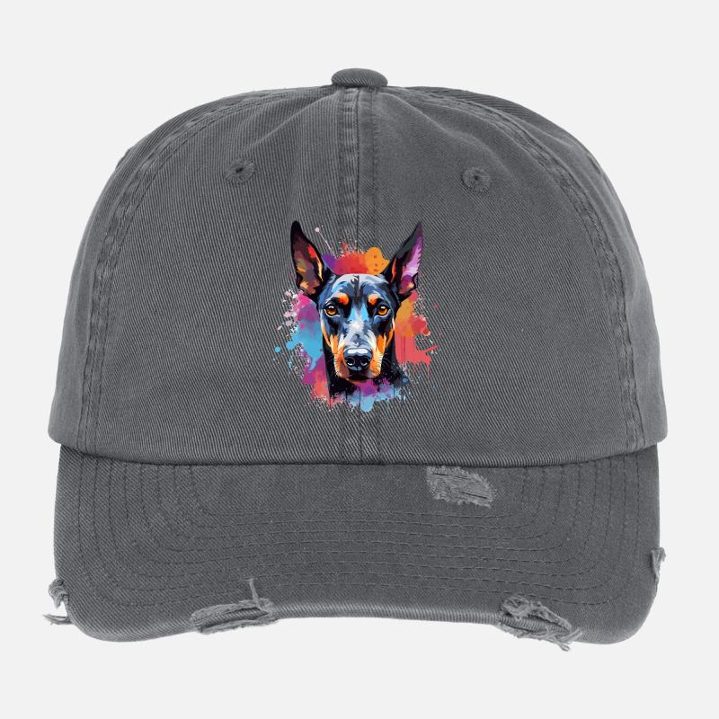Portrait éclaboussé du Doberman vif Casquette vintage effet usé Flexfit