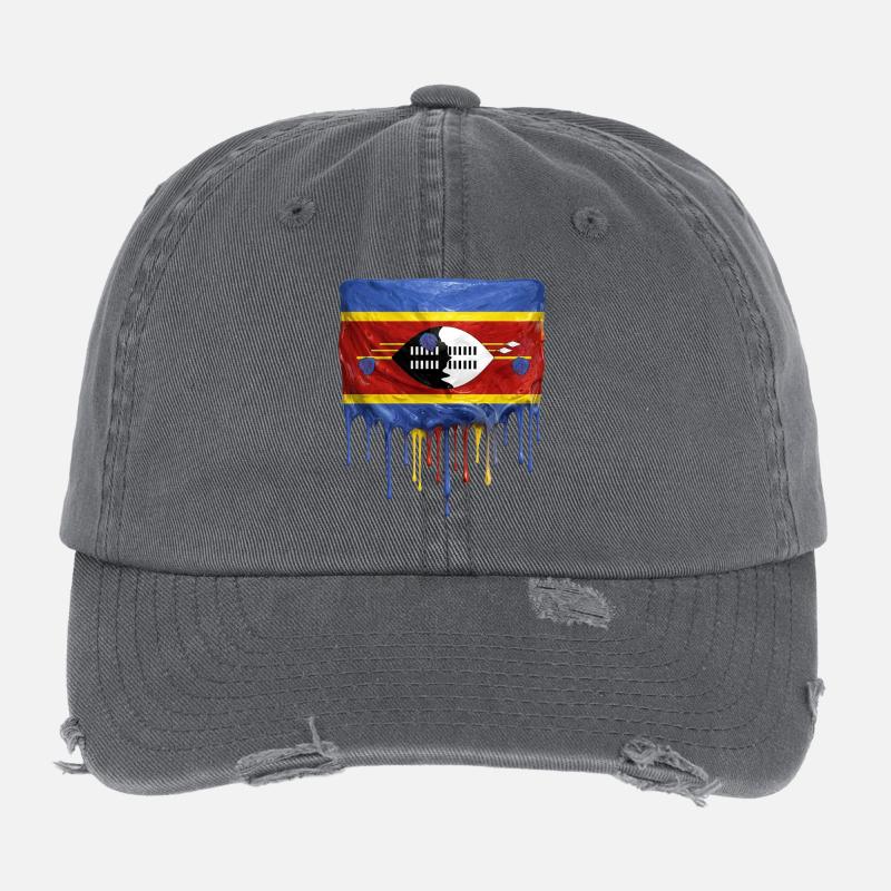 Eswatini Flag Drop Art Flexfit Vintage Destroyed Cap