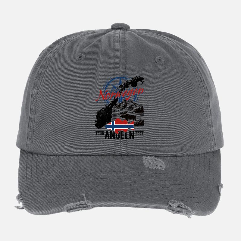 Excursion de pêche en Norvège 2026 - Cadeau de pêcheur Casquette vintage effet usé Flexfit