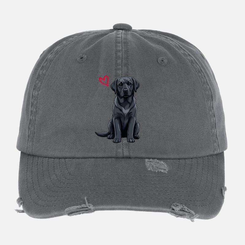 Labrador noir, Labrador noir Casquette vintage effet usé Flexfit