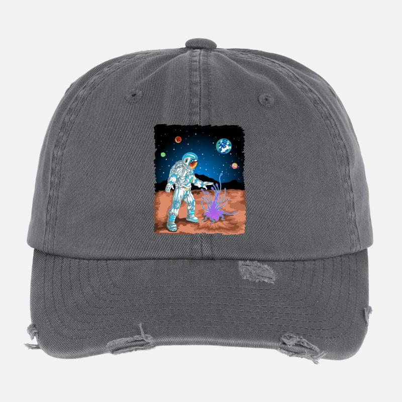 Astronaut First Plant on Mars Shirt - Flexfit Vintage Destroyed Cap - dark grey