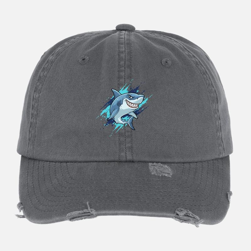 Style Splash de Requin de dessin animé Casquette vintage effet usé Flexfit