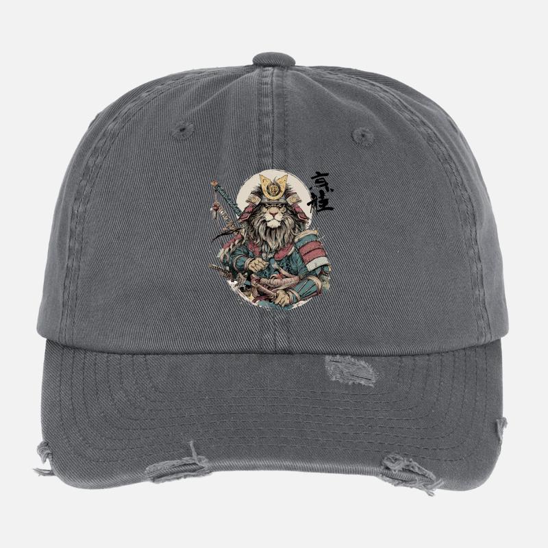 Lion Samurai Armor Warrior Flexfit Vintage Destroyed Cap