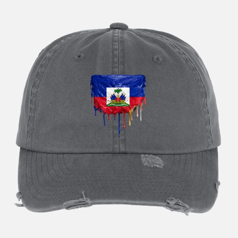 Drapeau haïtien avec une peinture laque fluide Casquette vintage effet usé Flexfit