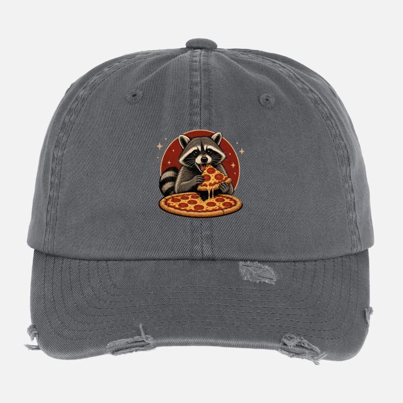 Pizza Raccoon Flexfit Vintage Destroyed Cap