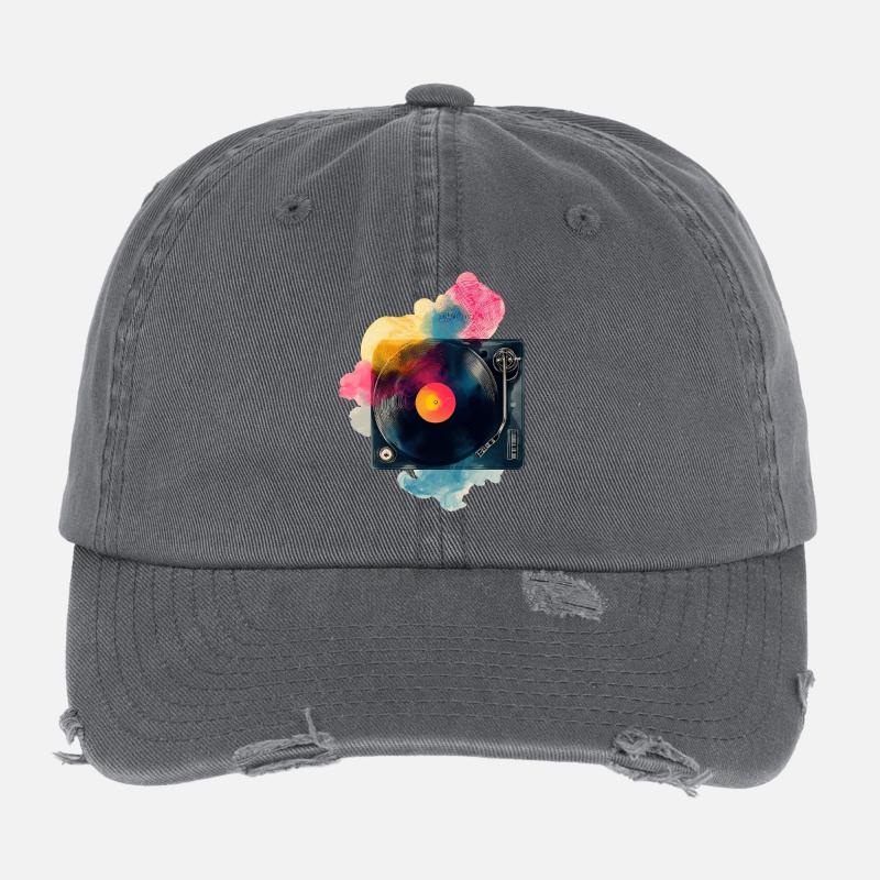 Design de platine vinyle en vinyle à splash couleur Casquette vintage effet usé Flexfit
