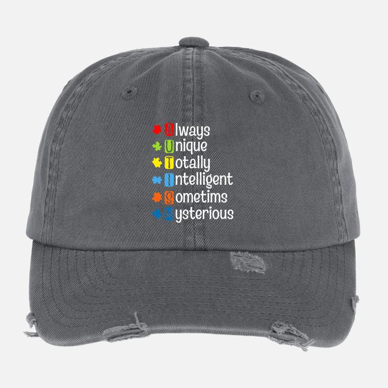 Autism Puzzle Pride: Unique Minds Flexfit Vintage Destroyed Cap