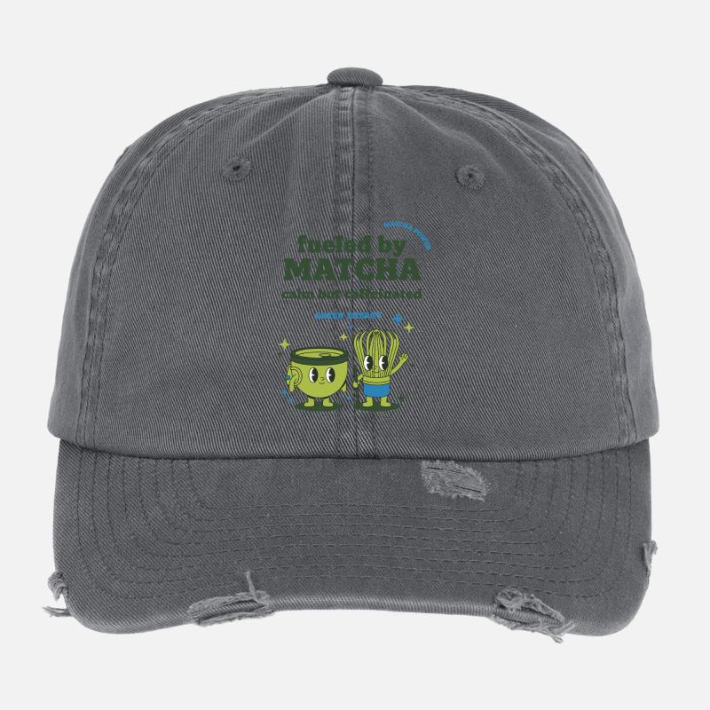 Fueled By Matcha Calm But Caffeinated Green Energy Flexfit Vintage Destroyed Cap