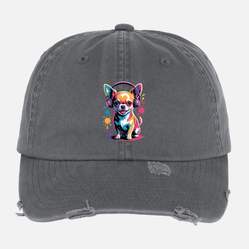 Chihuahua Kopfhörer Flexfit Vintage Destroyed Cap
