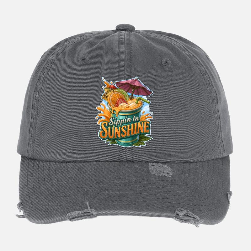 Sippin In Sunshine Tropical Fruit Cocktail Flexfit Vintage Destroyed Cap