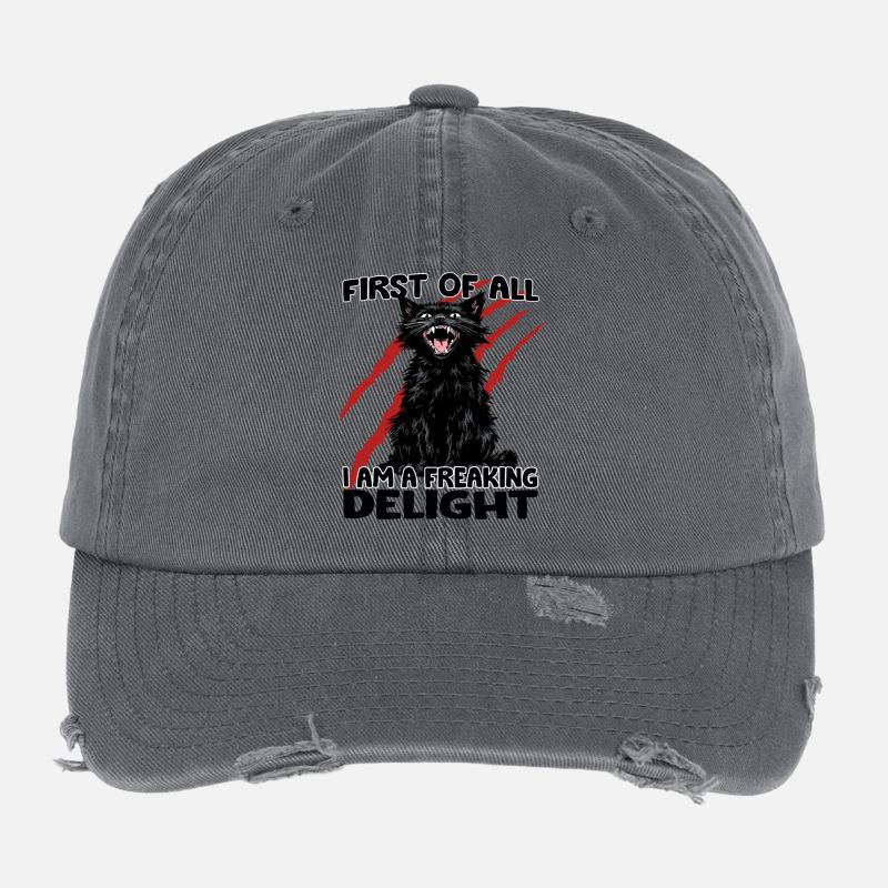 Scratch Monster Cat Black Cat Zoomies Chaos Flexfit Vintage Destroyed Cap