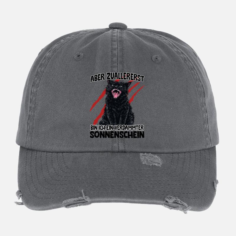 Schwarze Katze Goblin Mode aggressive Katze Zoomie Flexfit Vintage Destroyed Cap