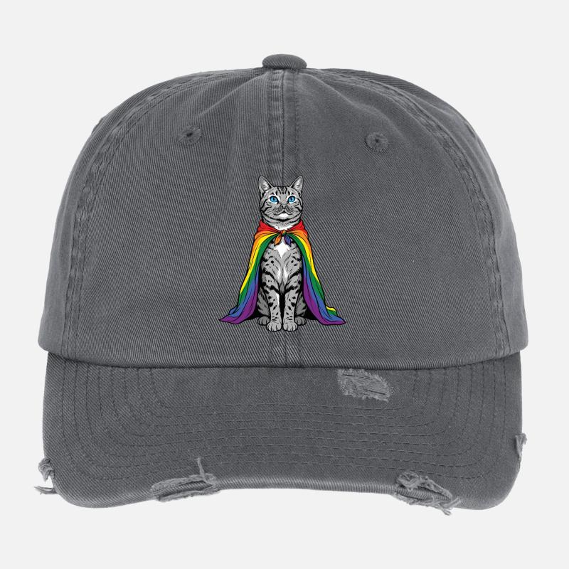 Pride Month LGBTQ – Rainbow Cat Flexfit Vintage Destroyed Cap