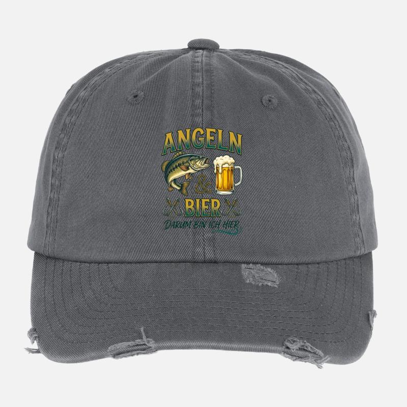 Angeln und Bier Darum Bin Ich Hier Barsch Flexfit Vintage Destroyed Cap