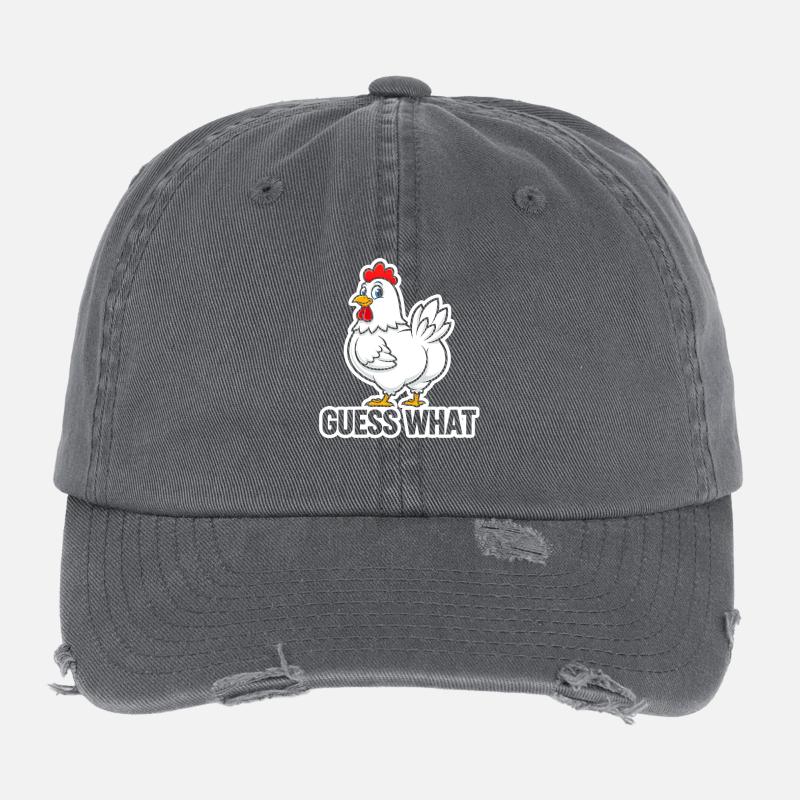 Guess What Chicken Cartoon Tee Flexfit Vintage Destroyed Cap