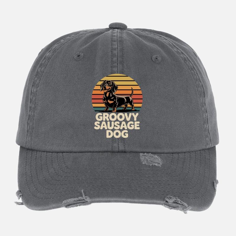 Groovy Dachshund Flexfit Vintage Destroyed Cap