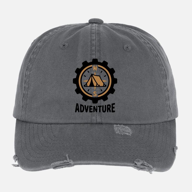 Adventure Compass Tent Camping Hiking Group Flexfit Vintage Destroyed Cap