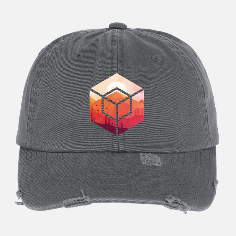 Coucher de soleil dans le cube Casquette vintage effet usé Flexfit