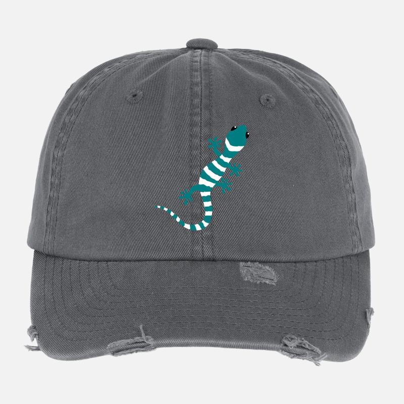 Gecko Salamander Lizard Reptile climbing gift Flexfit Vintage Destroyed Cap