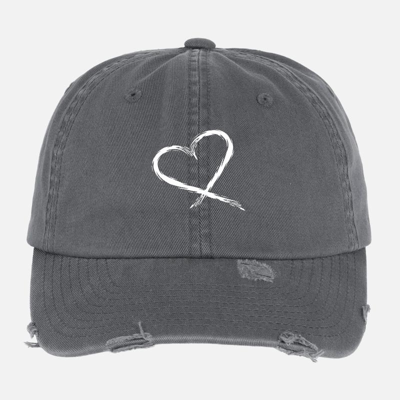 Heart Design Vector White Flexfit Vintage Destroyed Cap