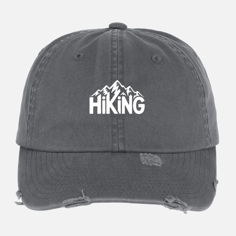 Hiking Typography - Hiking Design Flexfit Vintage Destroyed Cap