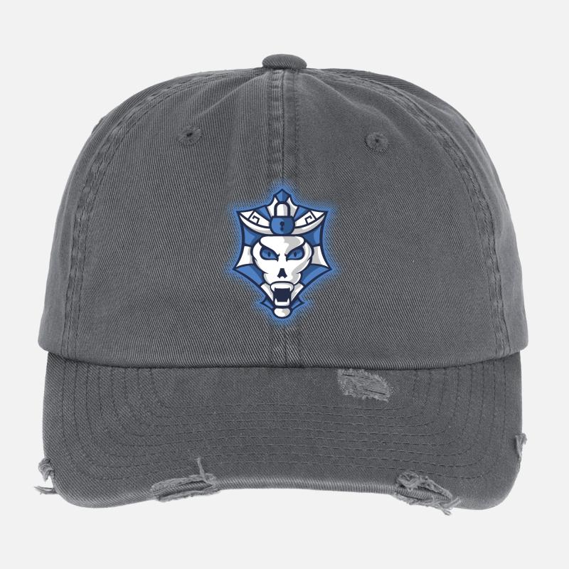 Halloween Blue and White Monster Shield Flexfit Vintage Destroyed Cap