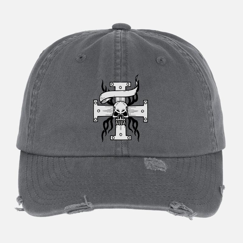 Crâne Création avec croix en deux couleurs Casquette vintage effet usé Flexfit