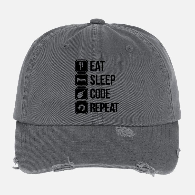 eat sleep code Flexfit Vintage Destroyed Cap