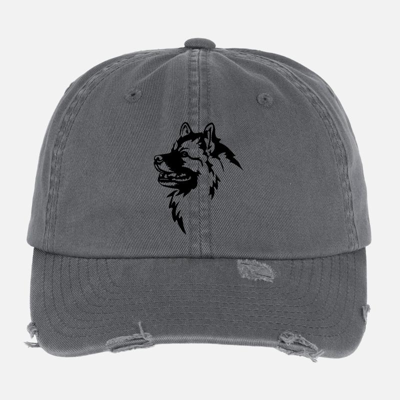 Wolfsspitz Kopf Flexfit Vintage Destroyed Cap
