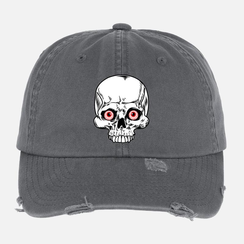 Schädelskelett mit roten Augäpfeln Flexfit Vintage Destroyed Cap