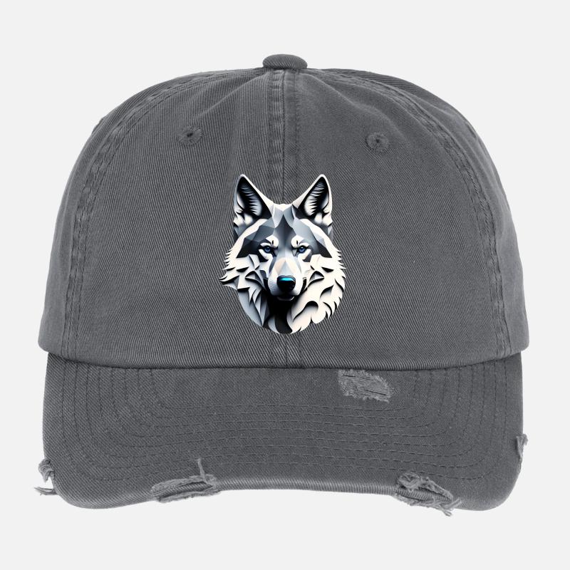 Wolf with blue eyes Flexfit Vintage Destroyed Cap