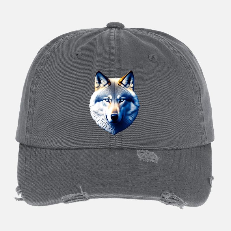 Wolfskopf mit blauen Augen Flexfit Vintage Destroyed Cap