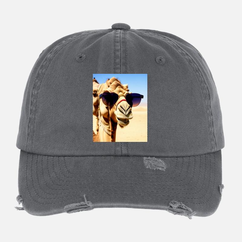 Coole Kamelurlaub Selfie Wüste Sonnenbrille Comic Flexfit Vintage Destroyed Cap
