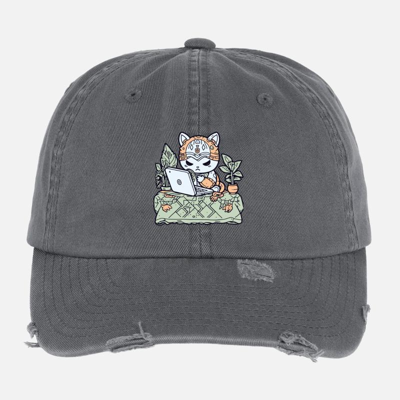 Tech-Katze in Gartenrüstung Flexfit Vintage Destroyed Cap