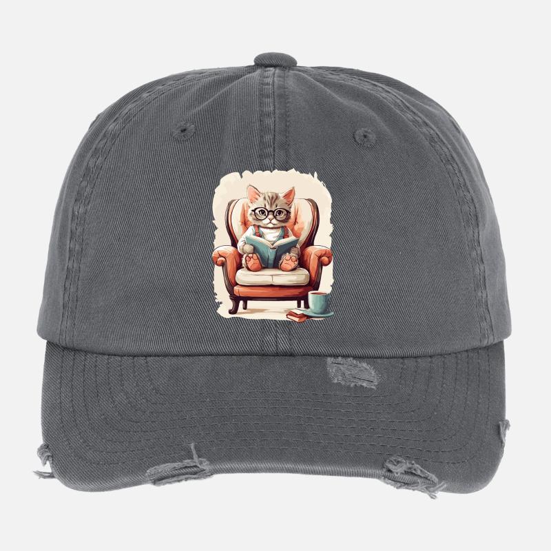 Cute Clever Cat Flexfit Vintage Destroyed Cap