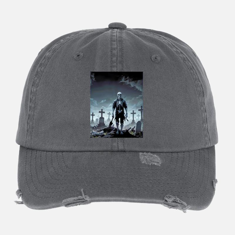Böses Skelett auf einem Friedhof Monster Dark Horror Flexfit Vintage Destroyed Cap