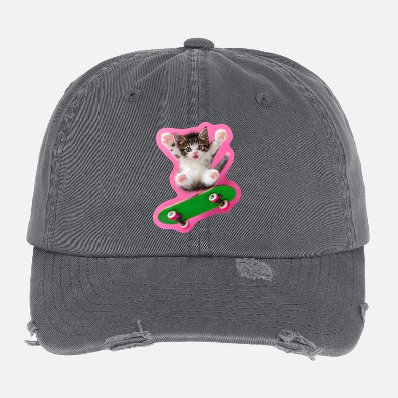 Kitty patineur joyeux avec planche à roulettes verte Casquette vintage effet usé Flexfit