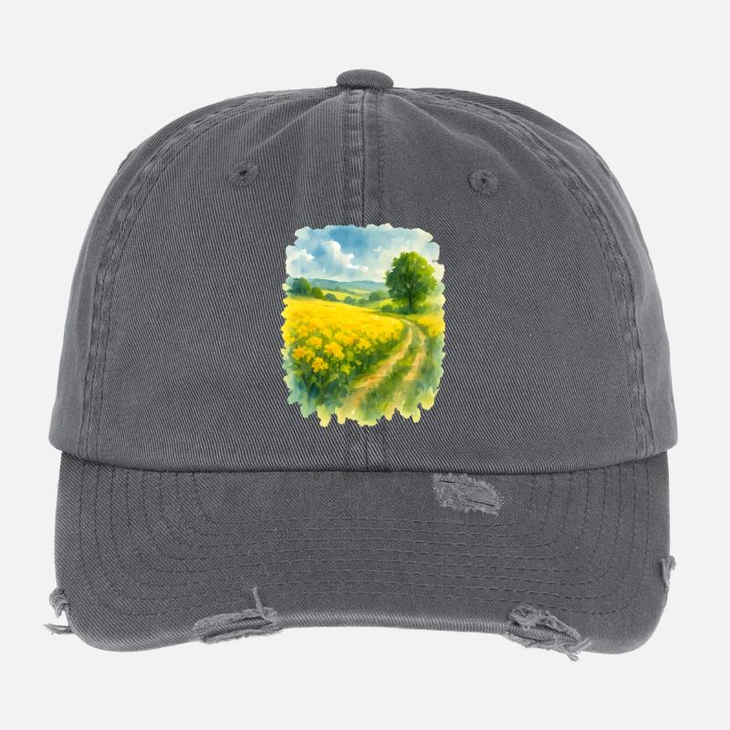 Paysage printanier avec champ de colza Casquette vintage effet usé Flexfit